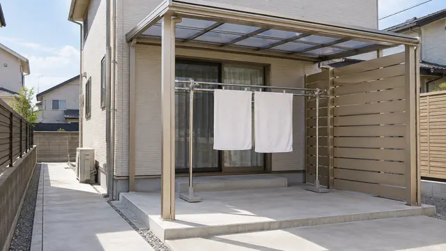 目隠しのある屋外物干し場